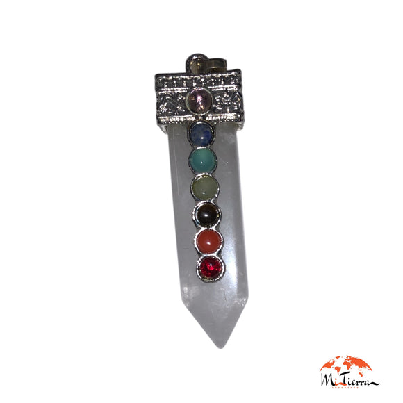 Colgante cuarzo cristal con 7 Chakras grueso