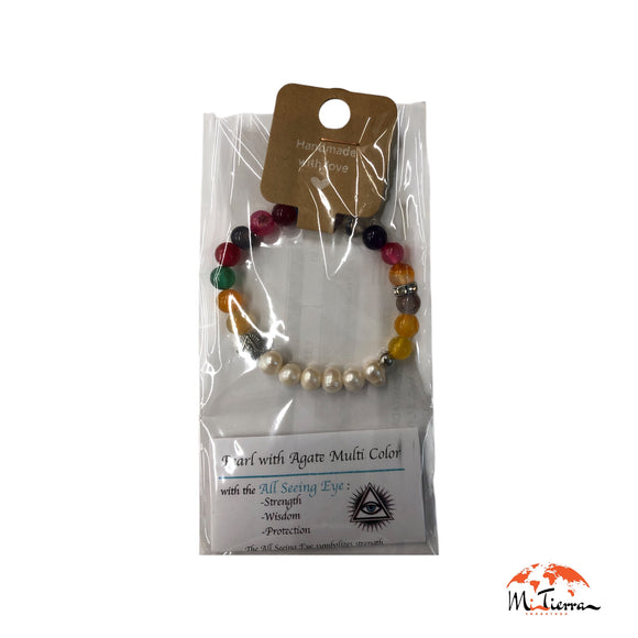 Pulsera de protección mineral Pearl with Agate multi color