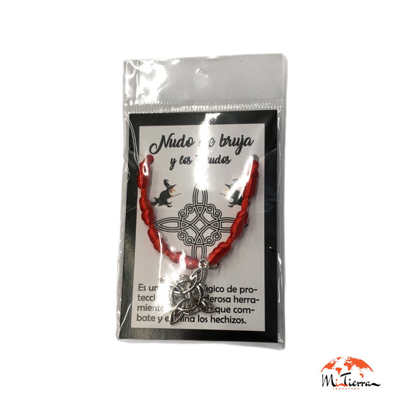 Pulsera 7 nudos roja con nudo de bruja