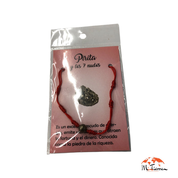 Pulsera 7 nudos roja con Pirita