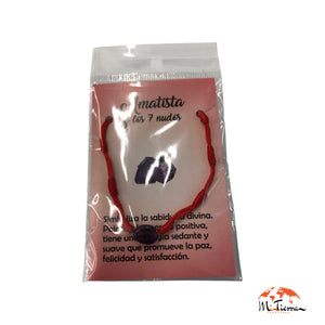 Pulsera de 7 nudos roja con amatista