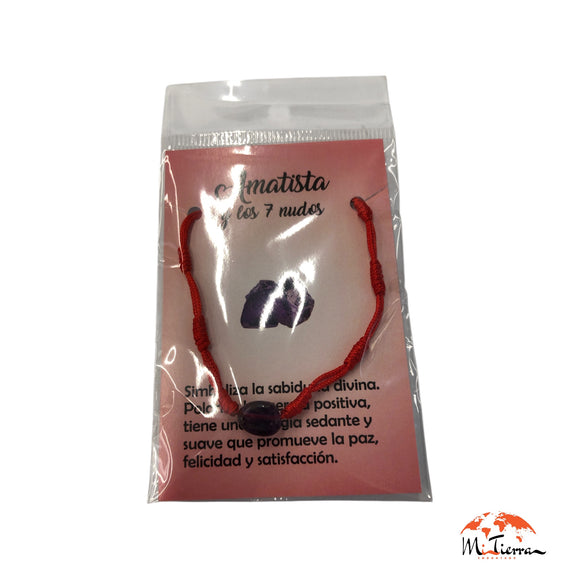 Pulsera de 7 nudos roja con amatista
